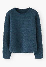 Fangmuster-Pullover, Pfauenpetrol, webstill
