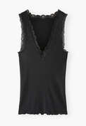 Lace v-neck jersey vest, Black, webstill