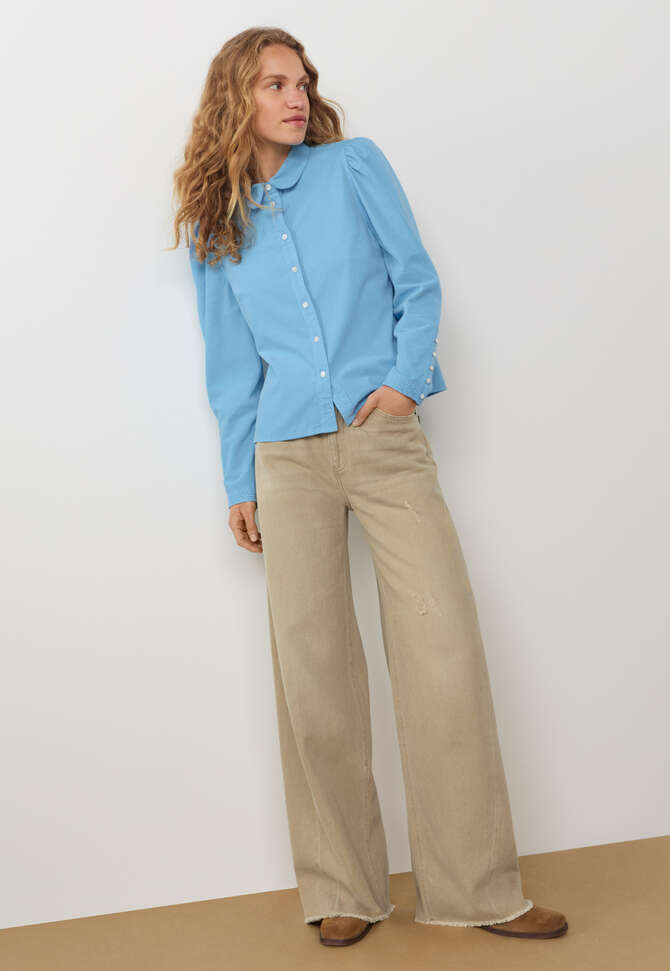 Mittelhoch taillierte Jeans mit weitem Bein, Gewaschenes Champignon-Beige, completeTheLook