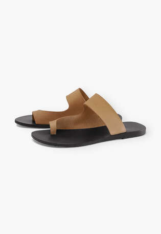 Sandalen zum Hineinschl&uuml;pfen, Schwarz/Oliv, webstill