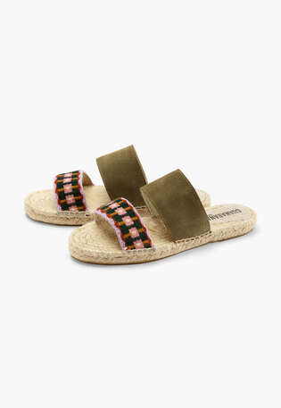 Espadrilles mit doppeltem Riemen, Mehrfarbig und Beige, webstill