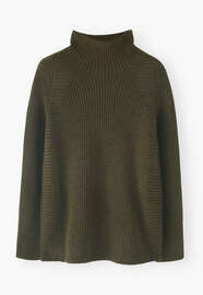 Pullover mit hohem Ausschnitt, Dunkles Moos, webstill