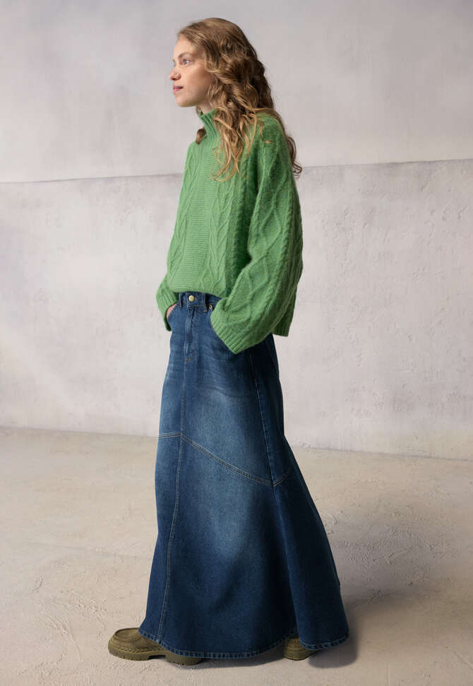 Cable-knit sweater, Green, completeTheLook