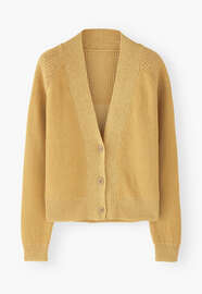 Raglancardigan mit V-Ausschnitt, Buttergelb, webstill
