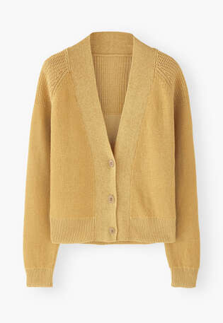 Raglancardigan mit V-Ausschnitt, Buttergelb, webstill