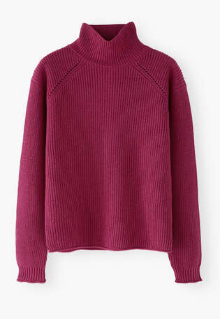 Gerippter Rollkragenpullover, Magenta, webstill