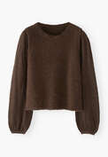 Pointelle-sleeve sweater, Dark chocolate, webstill