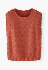 &Auml;rmelloser Musterpullover, Gew&uuml;rzrot, webstill