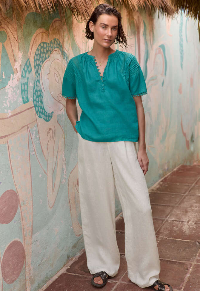 Bluse mit Spitzendetail, Tiefes T&uuml;rkis, completeTheLook