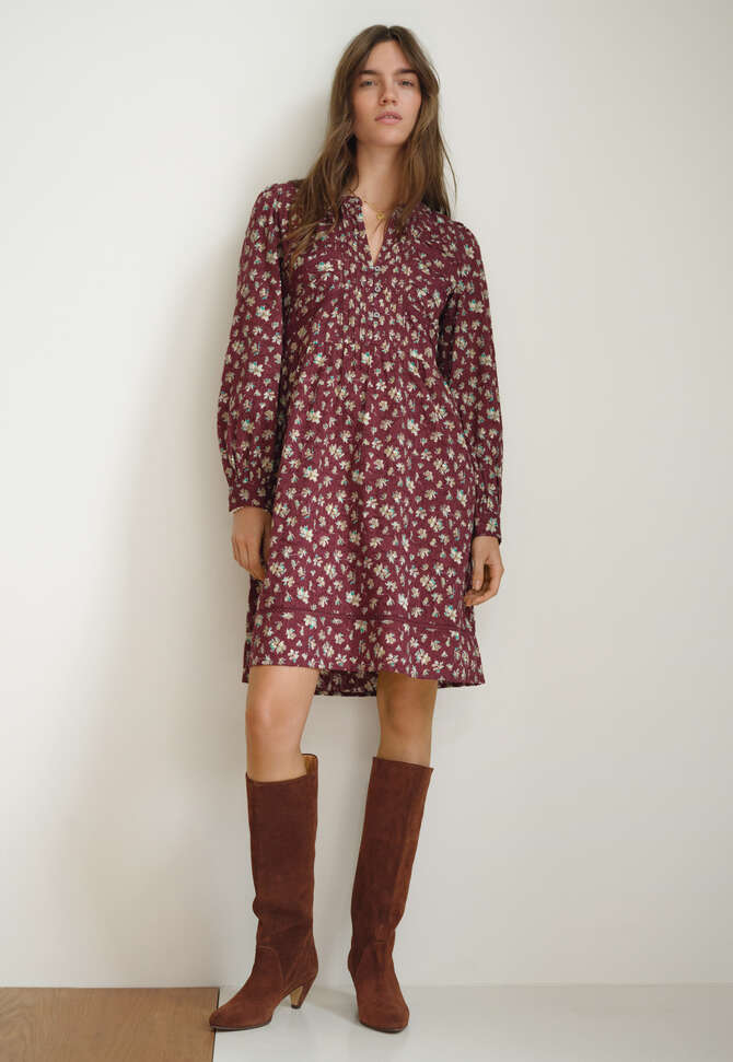 Kurzes Kleid mit Print, Wein, completeTheLook