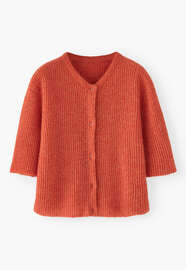 Kurz&auml;rmeliger Cardigan, Koralle, webstill