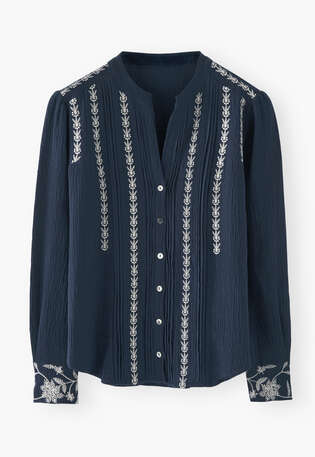 Bestickte Bluse, Tinte, webstill