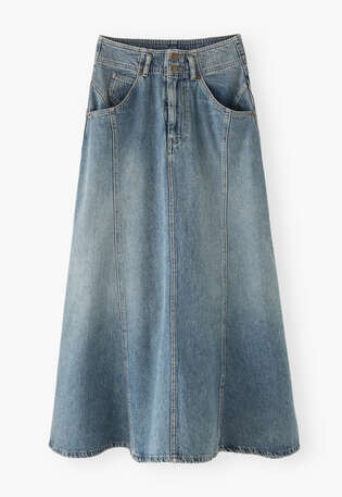 Langer Denim-Rock, Mittlere Waschung, webstill