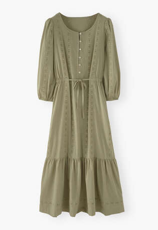 Besticktes Maxikleid, Salbei, webstill