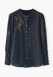 Bestickte Bluse, Mitternacht, webstill