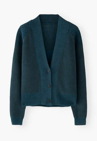 Raglancardigan mit V-Ausschnitt, Petrol, webstill