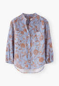 Collarless printed blouse, Periwinkle tan, webstill