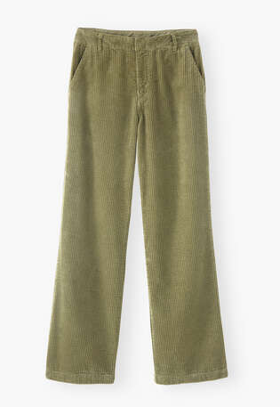 Hose mit geradem Bein aus Cord, Rauchiges Oliv, webstill