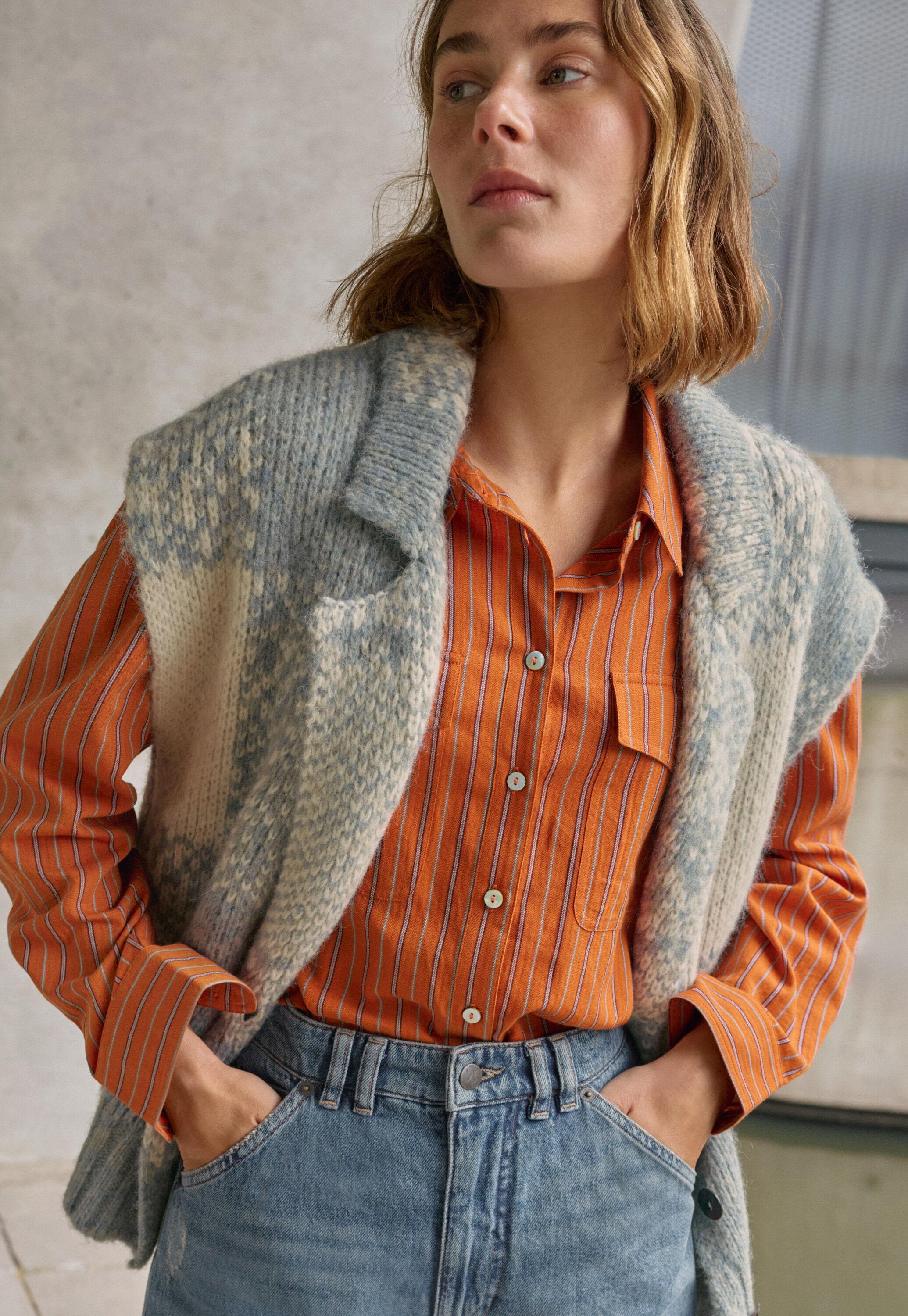 Reverse striped sweater