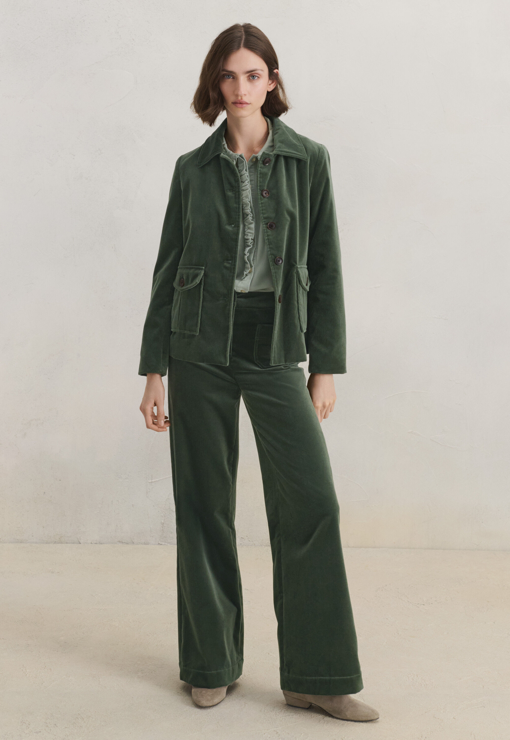 Velvet wide-leg trousers