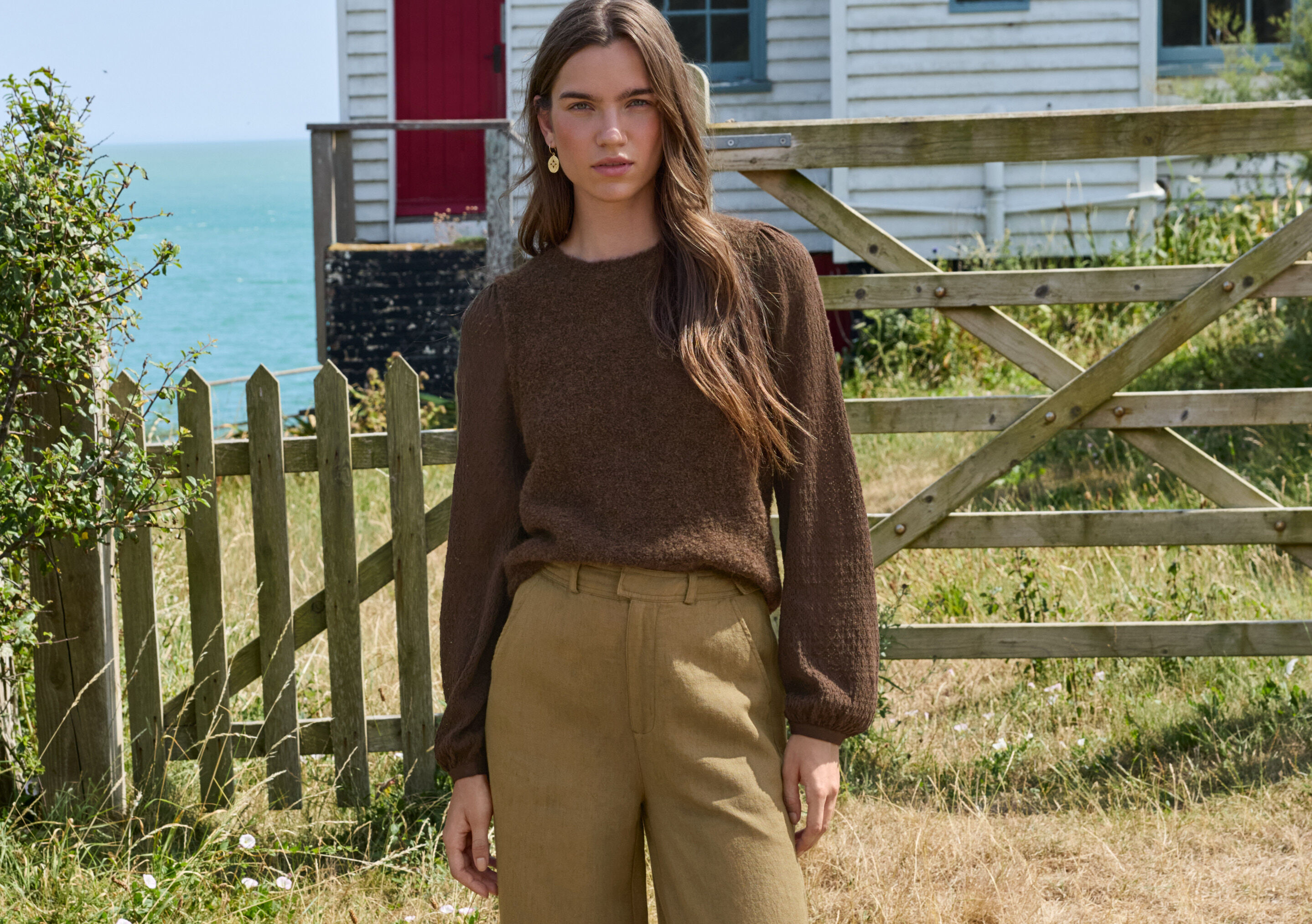 Pointelle-sleeve sweater