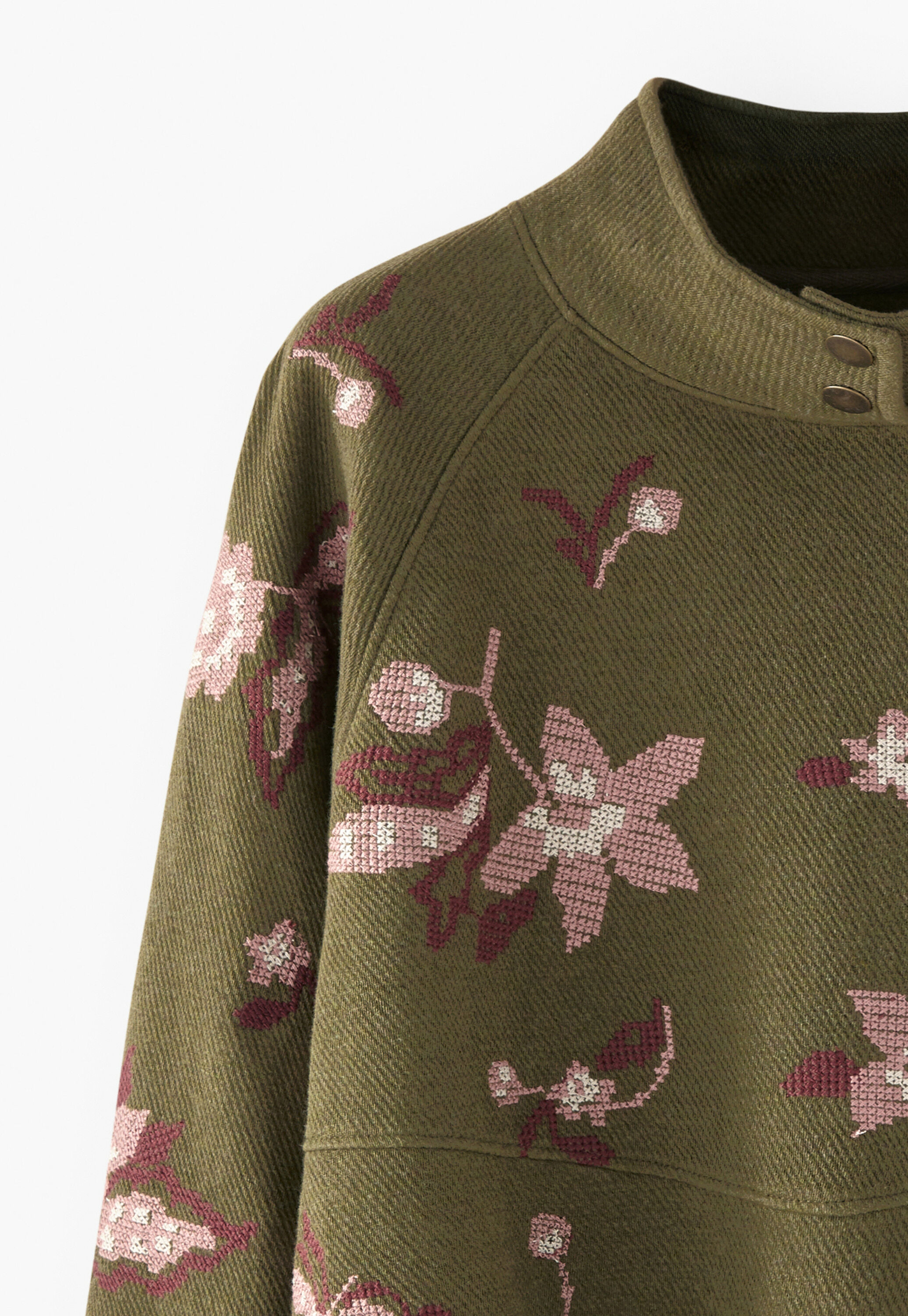 Embroidered sweatshirt, Warm olive, large