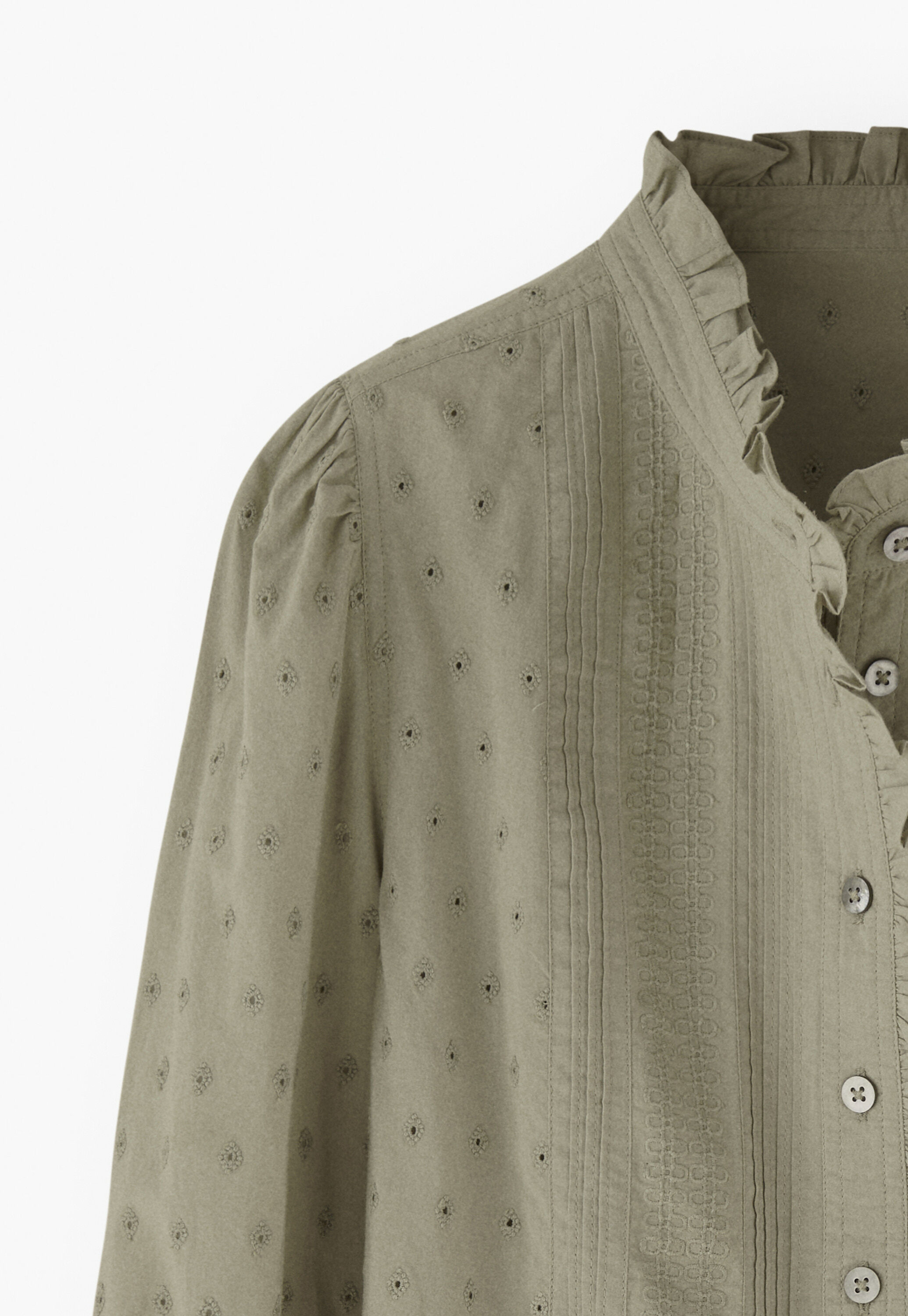 Ruffle-neck broderie blouse